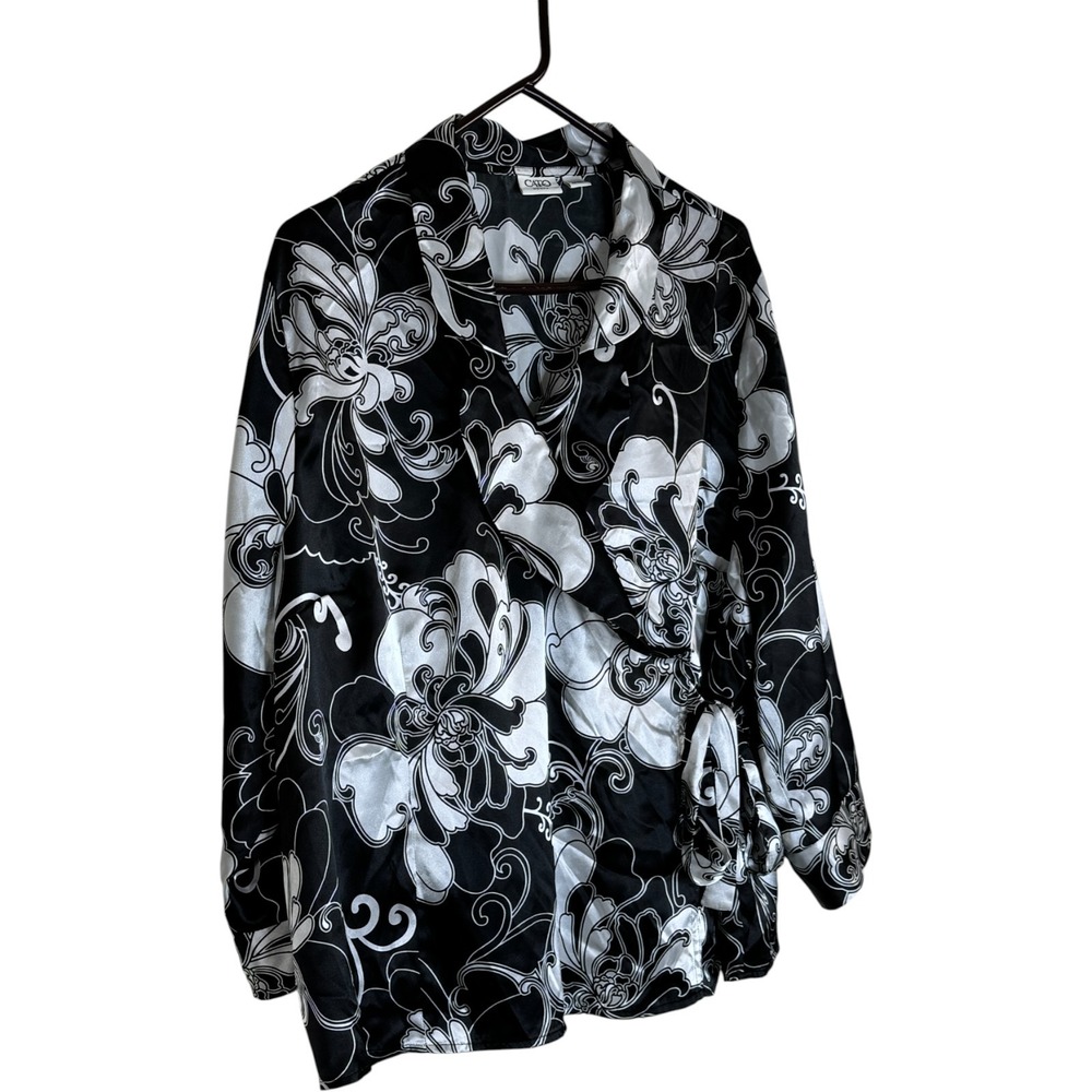 Cato Woman Black White Floral Print Wrap Style Blouse Shirt Top Plus Size 26 28W - Picture 3 of 13